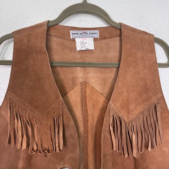 Vintage Suede Fringe Vest Womens Medium Western Leather Concho Tie Front USA - Picture 4 of 14